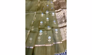 Pista Green Pure Kora Kadhiyal Tissue Banaras Handloom Saree