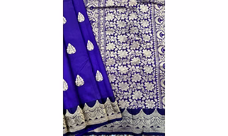Purple Blue Pure Raw Mango Banarasi Handloom Saree