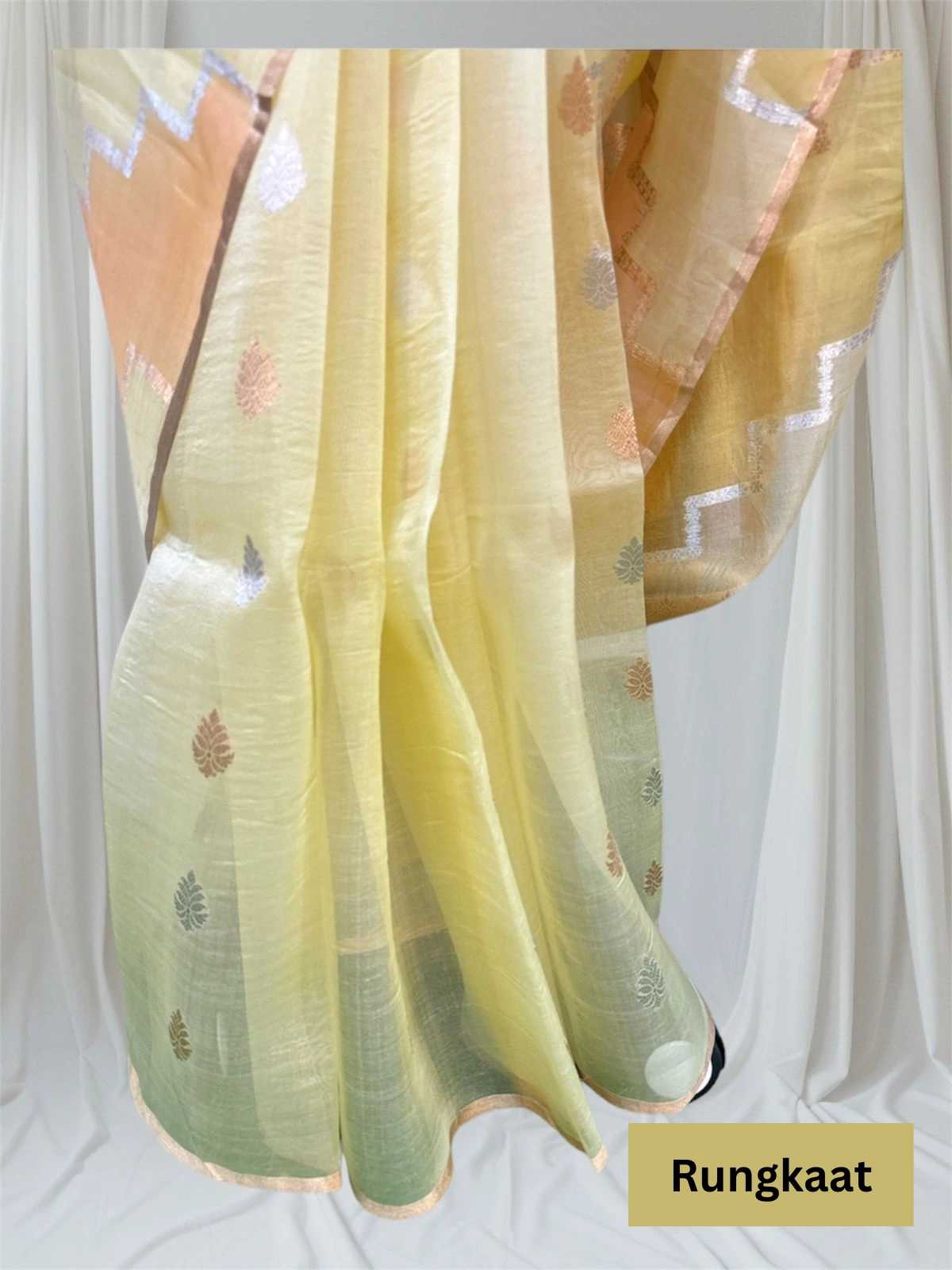 Yellow Pure Kora Tissue Rungkaat Banarasi Handloom Saree-1