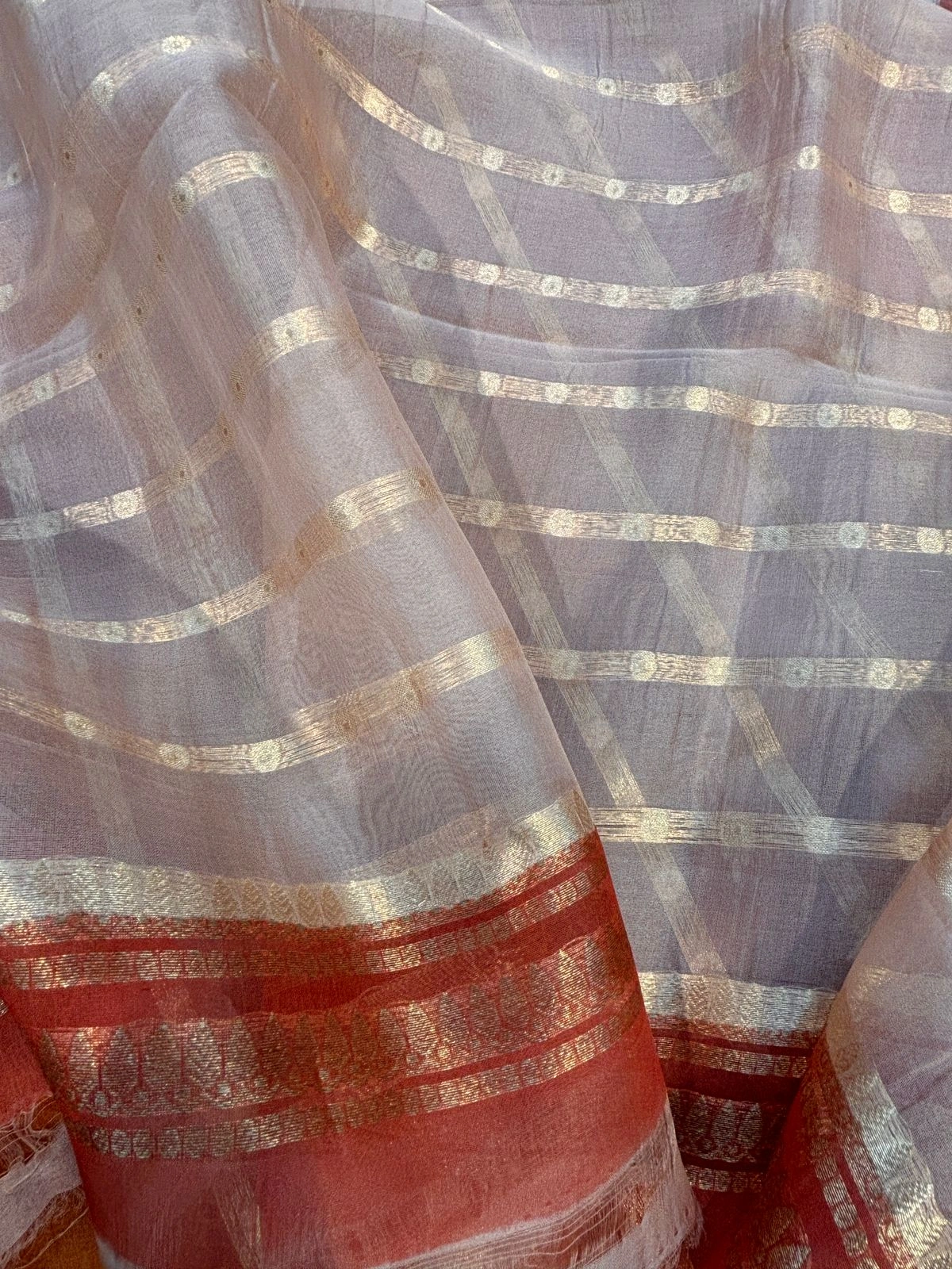 Pure Kora Tissue Rungkaat Banarasi Handloom Saree-4