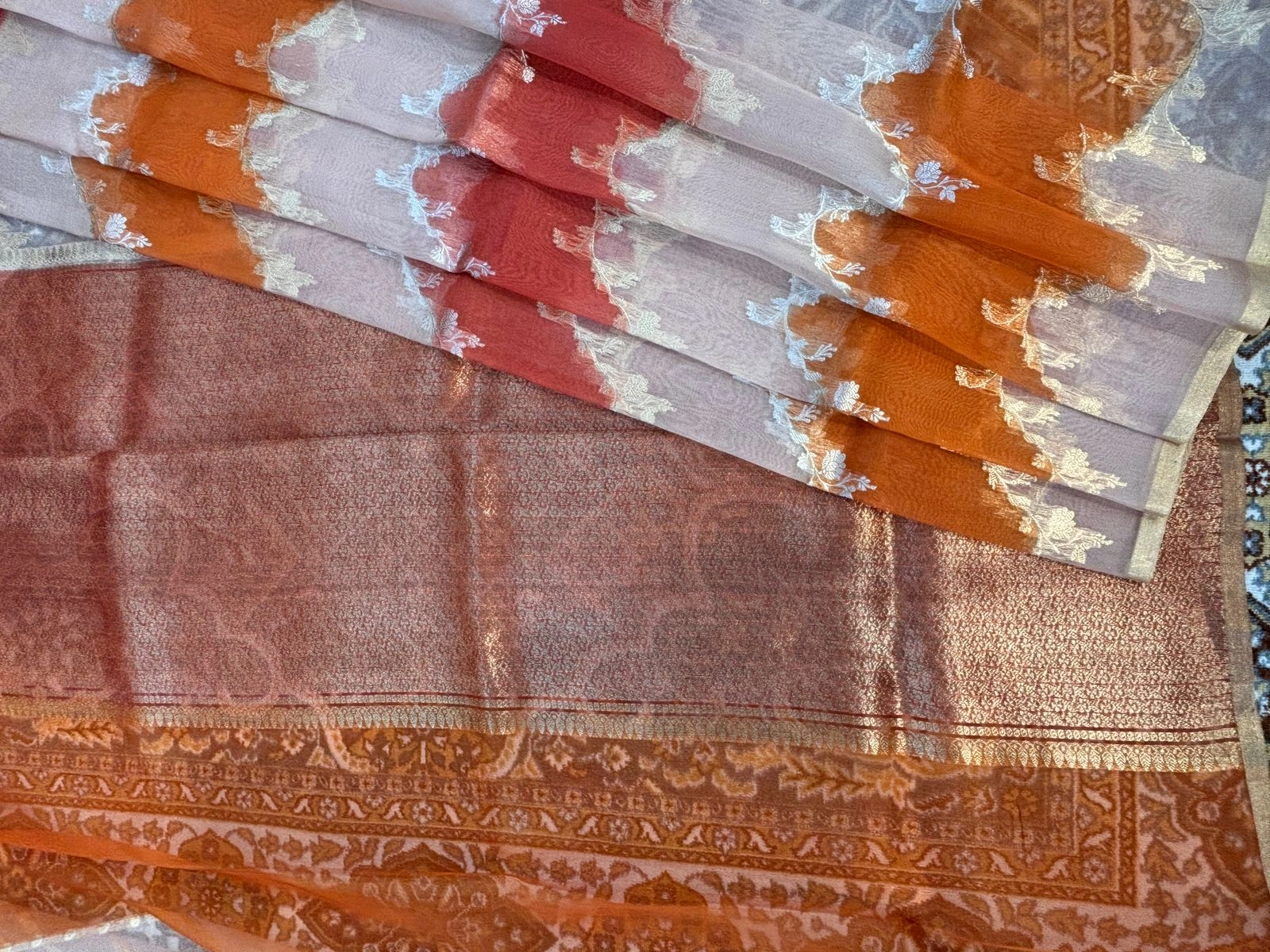 Pure Kora Tissue Rungkaat Banarasi Handloom Saree-3