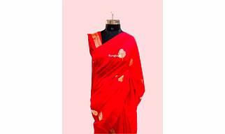 Red Pure Raw Mango Banarasi Handloom Saree