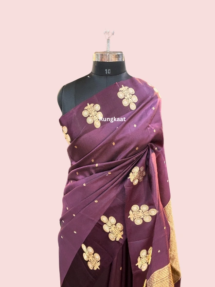 Dark Wine Pure Raw Mango Banarasi Saree-RUNG1148