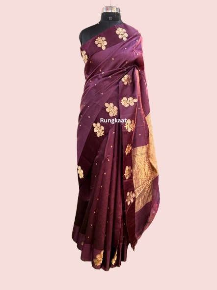 Dark Wine Pure Raw Mango Banarasi Saree-1