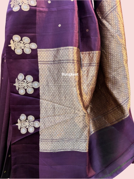 Dark Wine Pure Raw Mango Banarasi Saree-3