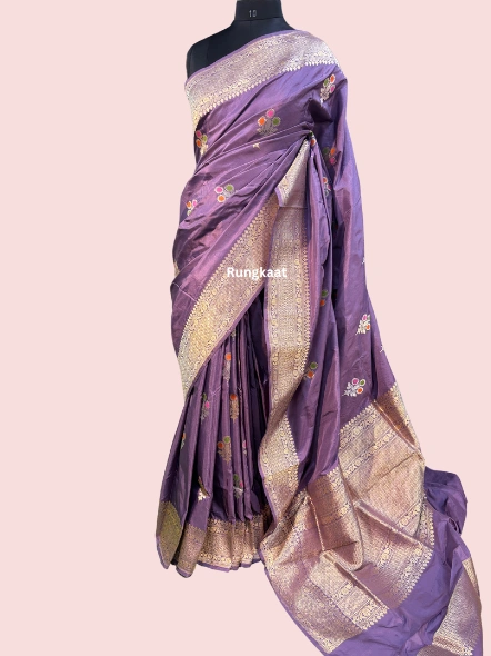 Pure Katan Belbooti Banarasi Handloom Saree-1