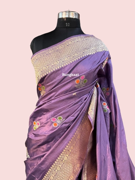 Pure Katan Belbooti Banarasi Handloom Saree-RUNG1149