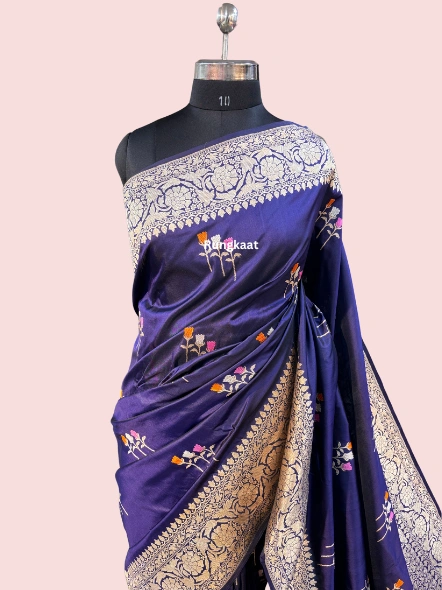 Purple Pure katan Kadhiyal Banarasi Handloom Saree-RUNG1151