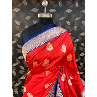 red pure katan kadhiyal boota banarasi handloom saree