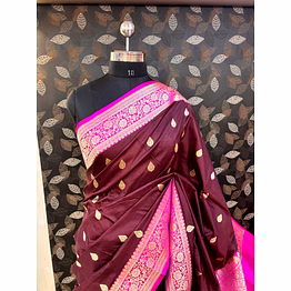 dark wine pure katan kadhiyal boota banarasi handloom saree