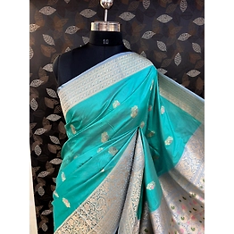 Bleu Sky Pure Katan Kadhiyal Boota Banarasi Handloom Sasree