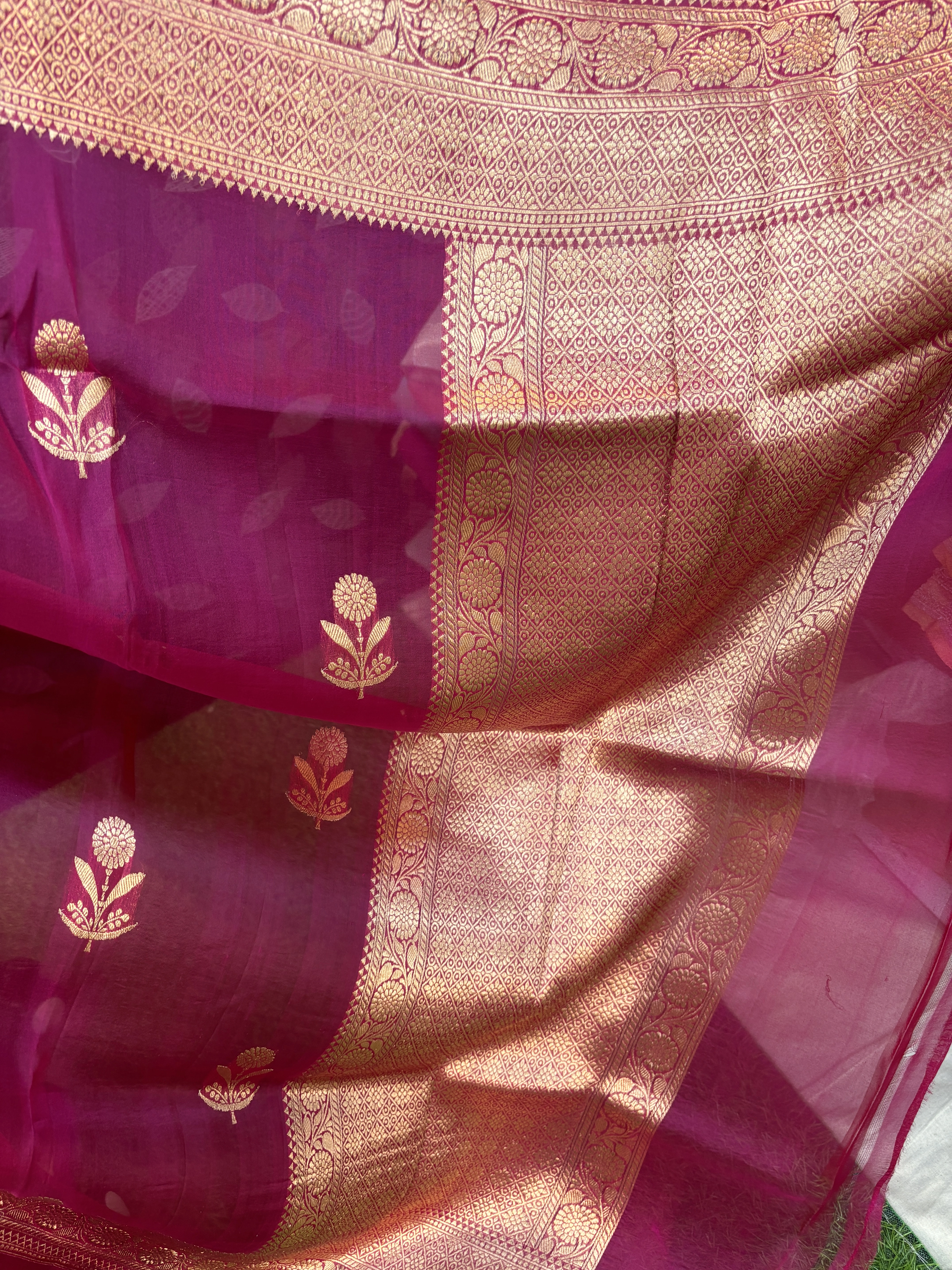 Rani Pink Pure Kora Katan Banarasi Handloom Saree-2