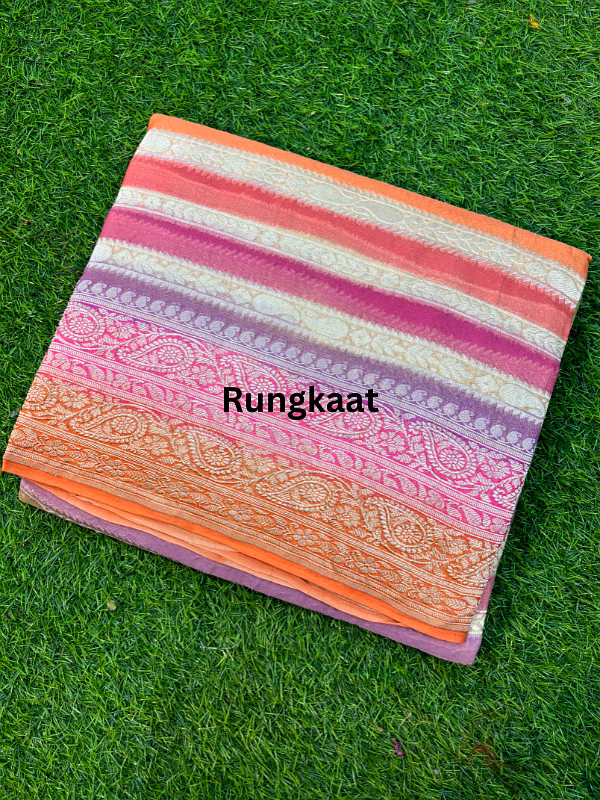 pink pure khaddi georgette rungkaat banarasi handloom saree