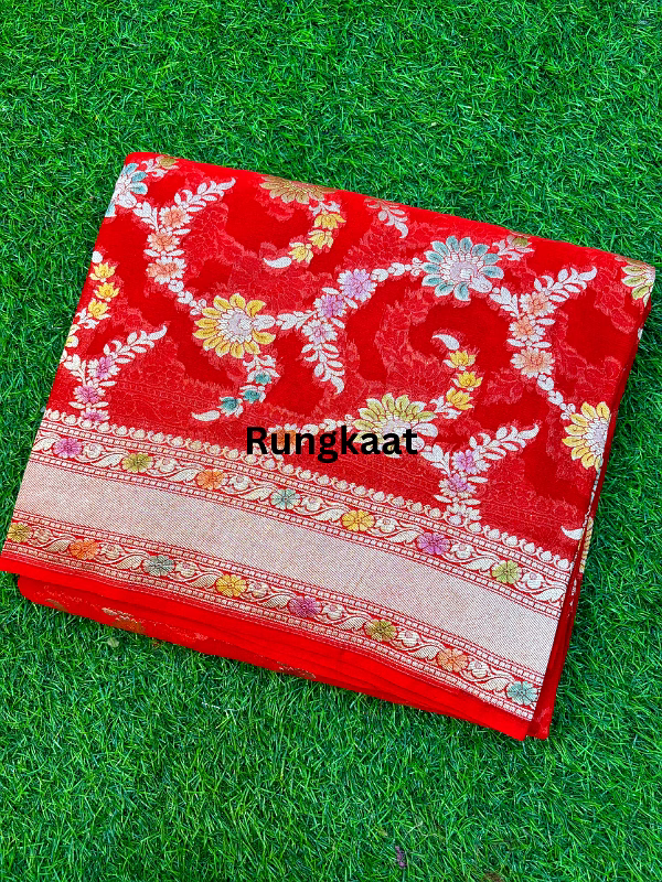 red pure khaddi georgette banarasi handloom saree