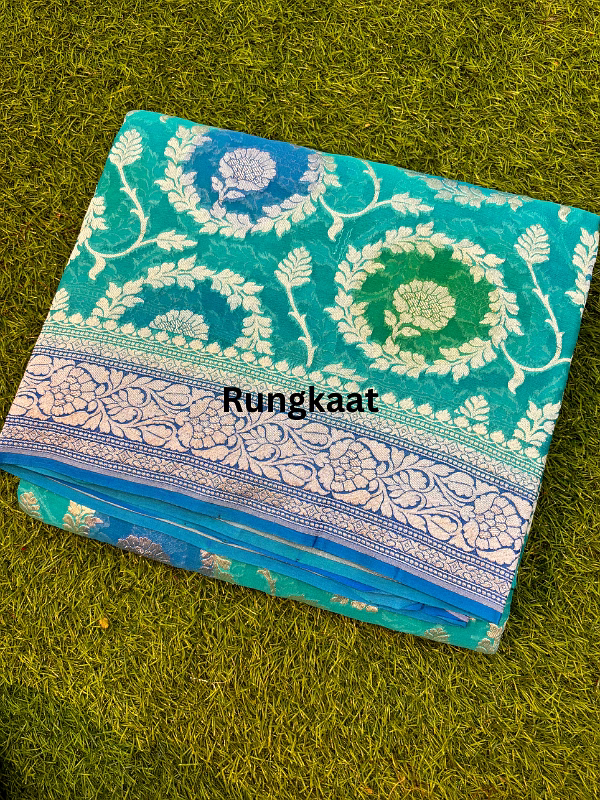 bleu sky pure khaddi georgette banarasi handloom saree