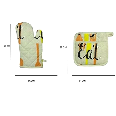 Recycled Cotton Silverware Design Oven Mitt &amp; Pot Holder-1