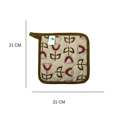 Recycled Cotton Floral Design Oven Mitt &amp; Pot Holder-1