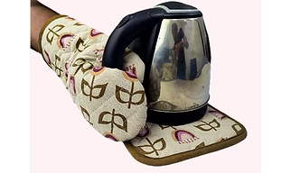 Recycled Cotton Floral Design Oven Mitt & Pot Holder