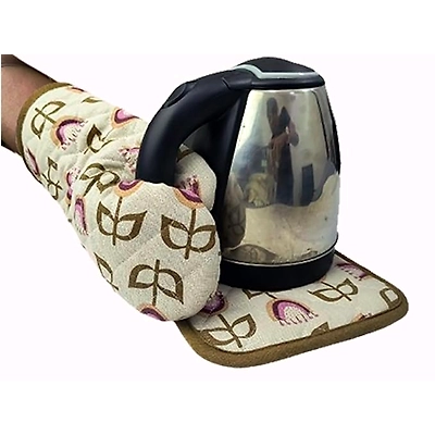 Recycled Cotton Floral Design Oven Mitt &amp; Pot Holder-3