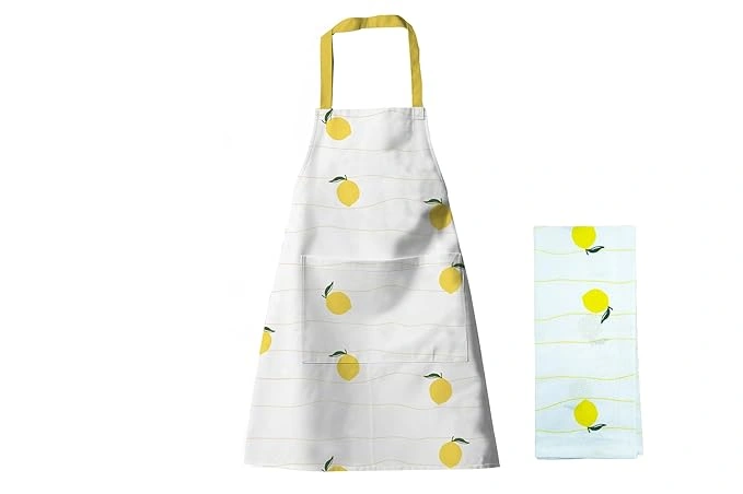 Recycled Cotton Lemon Tea Towel &amp; Kitchen Apron Set-12620486