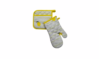 Recycled Cotton Lemon Design Oven Mitt & Pot Holder Set