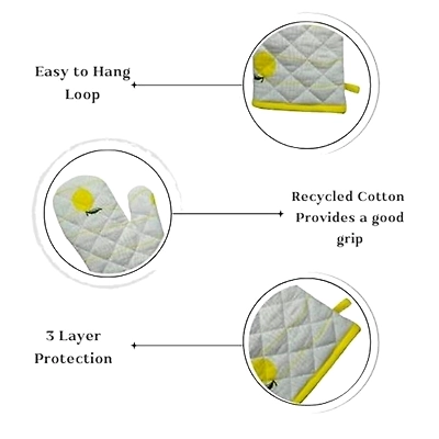 Recycled Cotton Lemon Design Oven Mitt &amp; Pot Holder Set-5