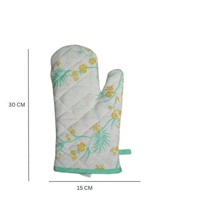 Recycled Cotton Yucca Blue &amp; Straw Yellow Floral Design(Set of 2 Oven mitt)-2