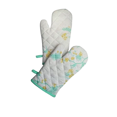 Recycled Cotton Yucca Blue &amp; Straw Yellow Floral Design(Set of 2 Oven mitt)-1