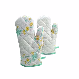 attica tracery recycled cotton yucca blue & straw yellow floral design(set of 2 oven mitt)