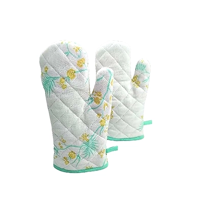 Recycled Cotton Yucca Blue &amp; Straw Yellow Floral Design(Set of 2 Oven mitt)-12620510