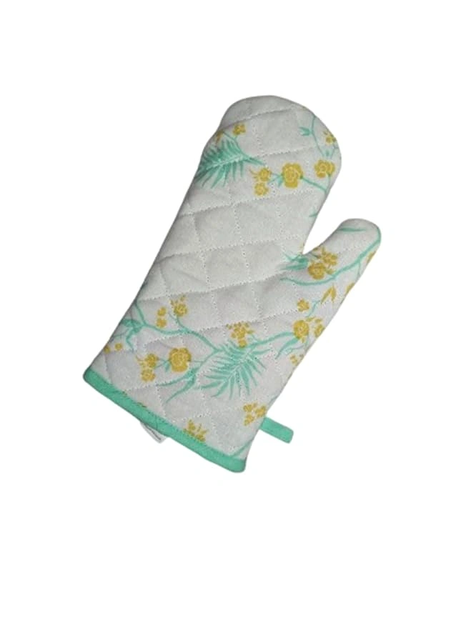 Recycled Cotton Yucca Blue &amp; Straw Yellow Floral Design(Set of 2 Oven mitt)-3