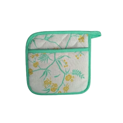 Recycled Cotton Yucca Blue &amp; Straw Yellow Floral Design(Set of 2 Pot Holder)-1