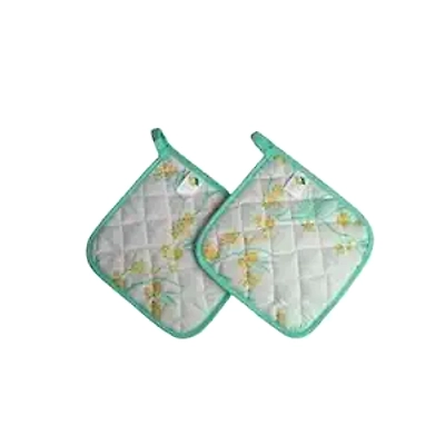 Recycled Cotton Yucca Blue &amp; Straw Yellow Floral Design(Set of 2 Pot Holder)-12620512