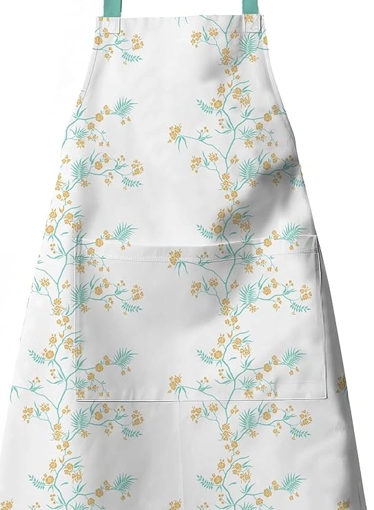 Attica Tracery Recycled Cotton Yucca Blue &amp; Straw Yellow Floral design Kitchen Apron-2