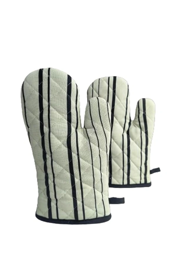 Attica Tracery Recycled Cotton Yellow Blended Gray Stripe Set of 2 Oven Mitt-12620750