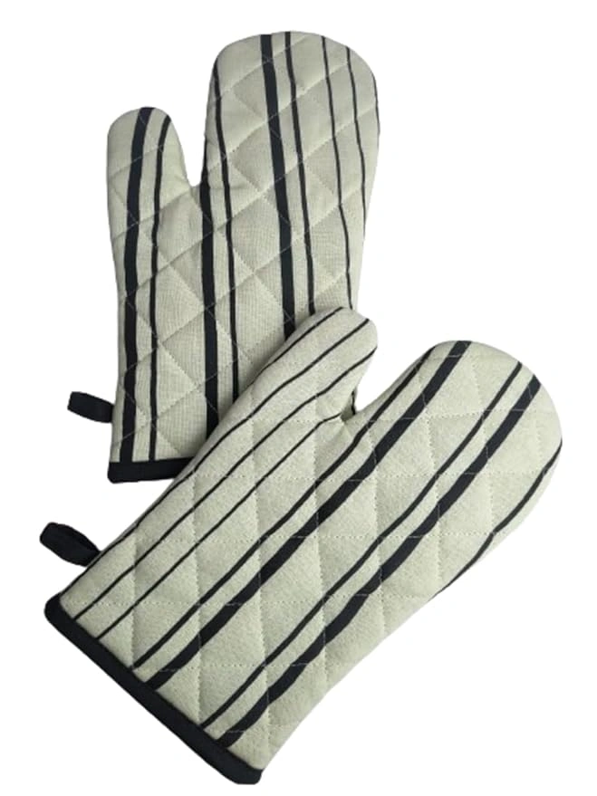 Attica Tracery Recycled Cotton Yellow Blended Gray Stripe Set of 2 Oven Mitt-1