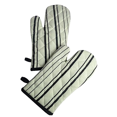 Attica Tracery Recycled Cotton Yellow Blended Gray Stripe Set of 2 Oven Mitt-1
