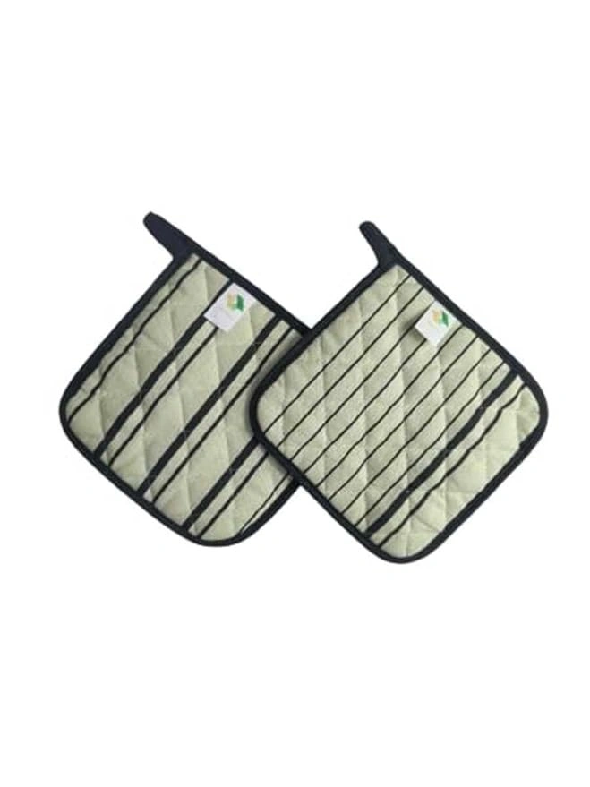 Attica Tracery Recycled Cotton Yellow Blended Gray Stripe Set of 2 Pot Holder-12620752