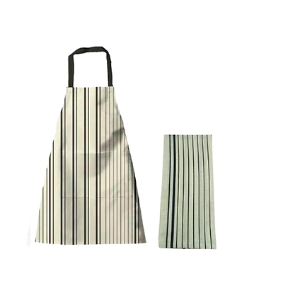 Attica Tracery Recycled Cotton Yellow blended Gray StripeTea Towel &amp; Kitchen Apron Set-12620754