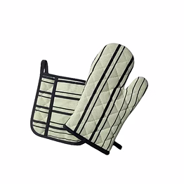 attica tracery recycled cotton yellow blended gray stripe oven mitt & pot holder set