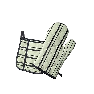 Attica Tracery Recycled Cotton Yellow blended Gray Stripe Oven Mitt &amp; Pot Holder Set-12620756