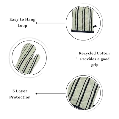 Attica Tracery Recycled Cotton Yellow blended Gray Stripe Oven Mitt &amp; Pot Holder Set-3