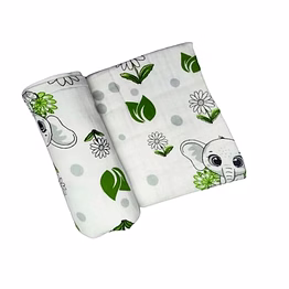 attica tracery 3 layer 100% muslin cotton cloudy elephant print baby blanket/swaddle