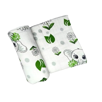Attica Tracery 3 Layer 100% Muslin Cotton Cloudy Elephant Print Baby Blanket/Swaddle-12620760