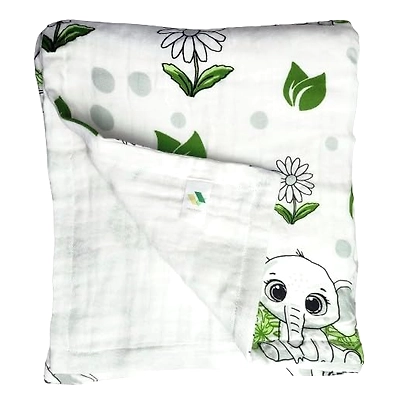 Attica Tracery 3 Layer 100% Muslin Cotton Cloudy Elephant Print Baby Blanket/Swaddle-1