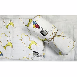 attica tracery 3 layer 100% muslin cotton cloudy moon star print baby blanket/swaddle (bamboo & tendor yellow)