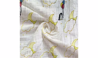Attica Tracery 3 Layer 100% Muslin Cotton Cloudy Moon Star Print Baby Blanket/Swaddle (Bamboo & Tendor Yellow)