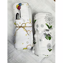 attica tracery 3 layer 100% muslin cotton elephant print & cloudy moon star design baby blanket/swaddle - super soft for newborn kids (set of 2)
