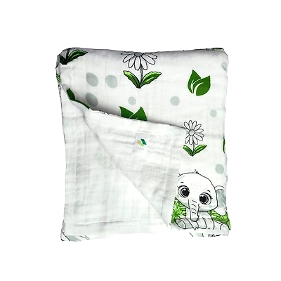 Attica Tracery 3 Layer 100% Muslin Cotton Elephant Print &amp; Cloudy Moon Star Design Baby Blanket/Swaddle - Super Soft for Newborn Kids (set of 2)-1