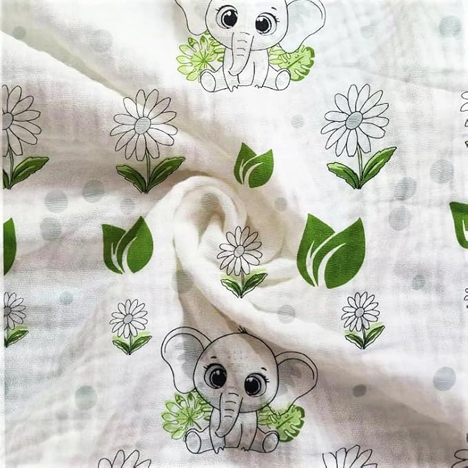 Attica Tracery 3 Layer 100% Muslin Cotton Elephant Print &amp; Cloudy Moon Star Design Baby Blanket/Swaddle - Super Soft for Newborn Kids (set of 2)-4